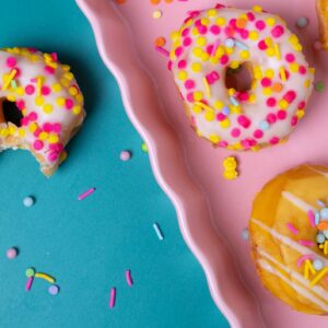 Colorful sprinkled mini donuts