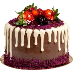 Birthday cake. Fruit cake isolated on white background. Close up