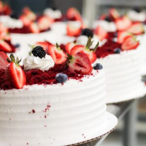 Title: Red Velvet Berry Cake with Whipped Frosting and Fresh Fruit